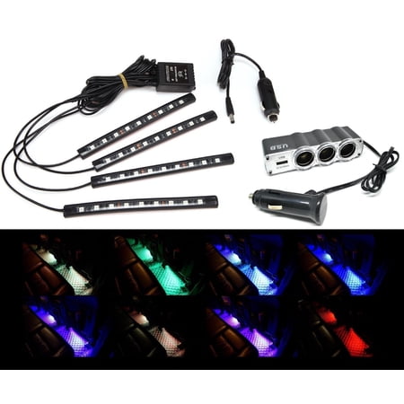 Formula-J87 LED Strip Car RGB Interior Light Kit Bluetooth Wireless APP Control Floor Under Dash Seat with car splitter 3 Way Socket