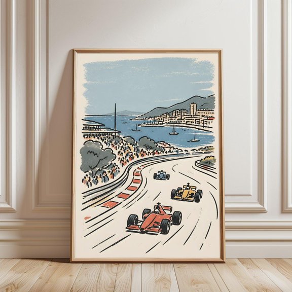 Formula Motorsport Coastal Race Illustration Speed Dynamic Poster , Poster Print Only