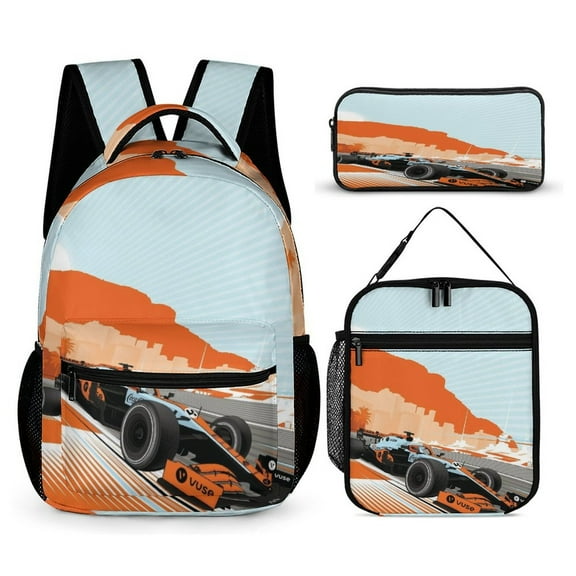 Formula One 3 Piece Backpack Set Anime Casual Daypack with Lunch Bag Outdoor Travel Large Capacity Bags