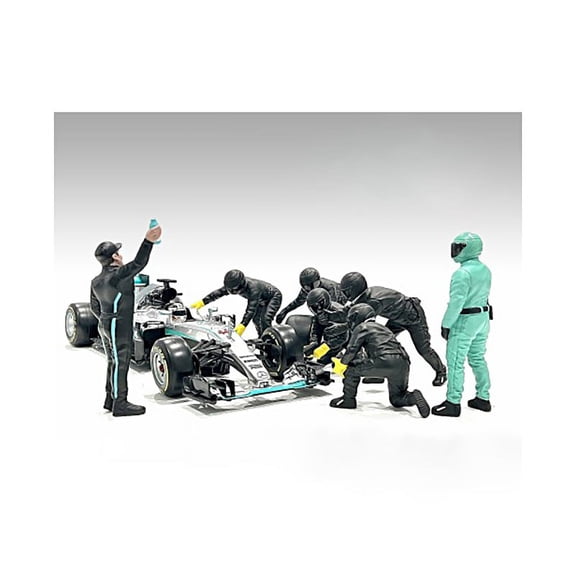 Formula One F1 Pit Crew 7 Figure Set Team Black Release III for 1/18 Scale Models by American Diorama