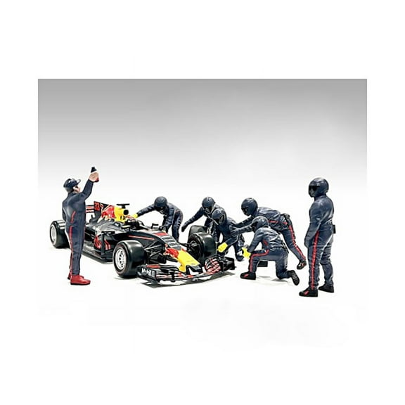 Formula One F1 Pit Crew 7 Figure Set Team Blue Release III for 1/18 Scale Models by American Diorama