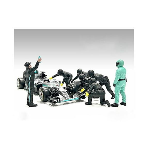 Formula One F1 Pit Crew 7 Team Release III for 1 by 43 Scale Models Figure Set, Black