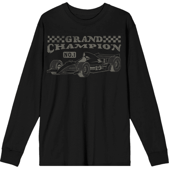 Formula One Grand Champion F1 Car Adult Black Crew Neck Long Sleeve Tee-Medium