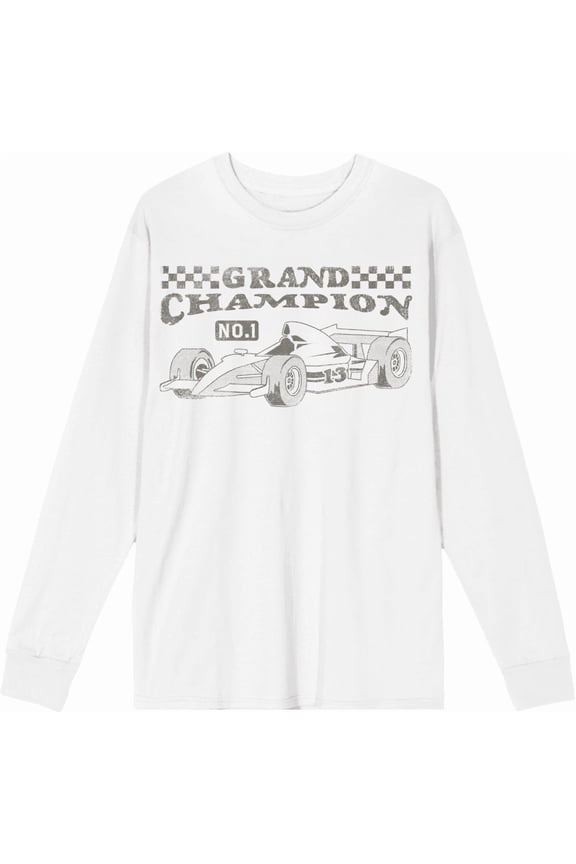 Formula One Grand Champion F1 Car Adult White Crew Neck Long Sleeve Tee-Small