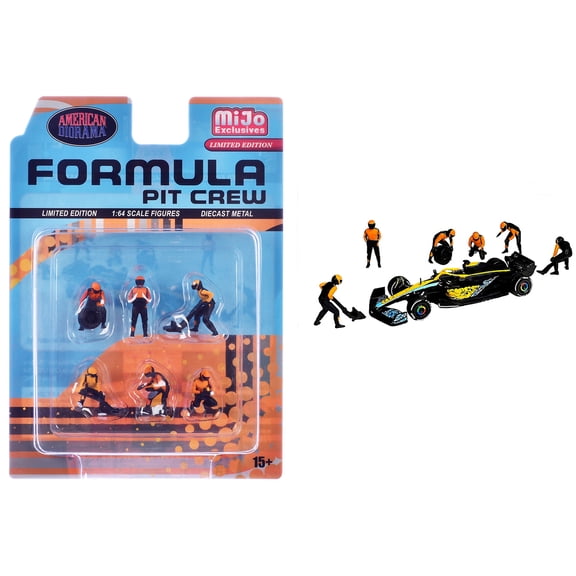 "Formula Pit Crew Team Orange" 6 piece Diecast Figure Set (6 Figures) Limited Ed for 1/64 Scale Models by American Diorama