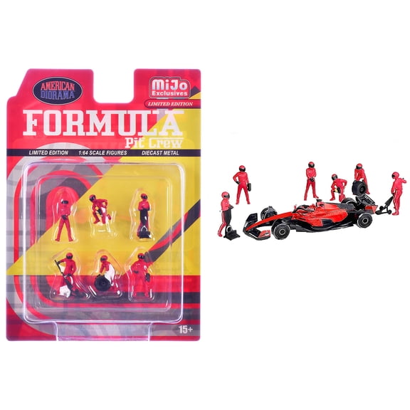 "Formula Pit Crew - Team Red" 6 piece Diecast Figure Set (6 Figures) Limited Edition for 1/64 Scale Models by American Diorama