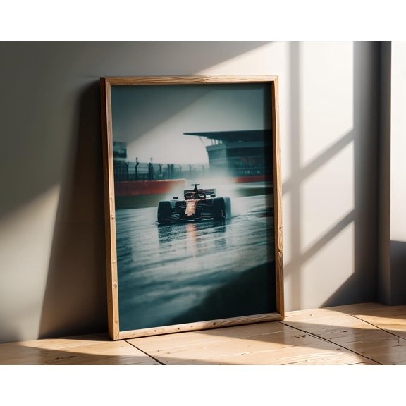 Formula Race Car Wet Track Motorsport Poster , Poster Only