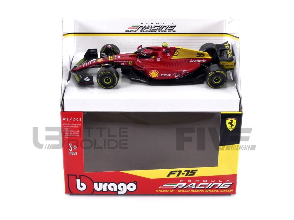  Bburago - 1/43 Scale Model Compatible with Ferrari Replica  Miniature Compatible with Scuderia F1-75 # 55 Compatible with Carlos Sainz  Replica Model 2022 Racing, Red : Arts, Crafts & Sewing