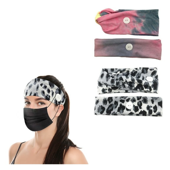 FormulaMod 4PCS Headbands with Buttons for Face Masks Includes 2 Elastic Twisted Hair Band and 2 Wide Holder Headbands for Nurses, Doctors and Women to Protect  Ears