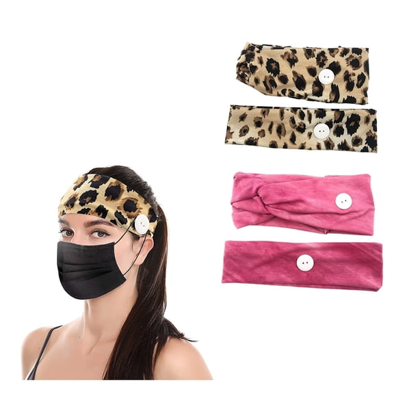 FormulaMod 4Pcs Headbands with Buttons for Face Masks includes 2 Elastic Twisted Hair Bands and 2 Wide Holder Elastic Headbands for Nurses Doctors and Women to Protect Your Ears