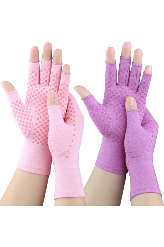 2 Pairs Compression Fingerless Gloves for Men and Women, Non-Slip Support Gloves for Everyday Wear