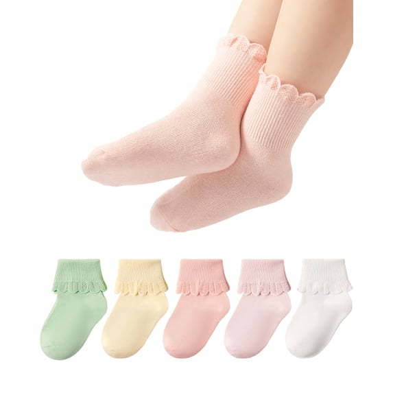 Formypet Toddler Girls Ruffle Dress Socks, Cotton Turn Cuff Frilly Socks for Babies and Little Girls