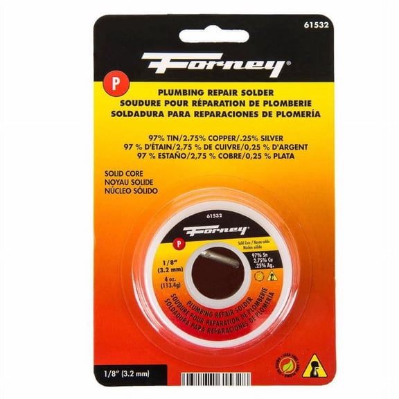 Forney Industries Solder, Lead Free (LF), Plumbing Repair, Solid Core, 1/8 in, 4 Ounce