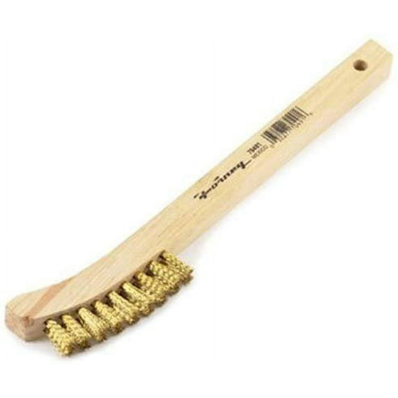Forney 70491 Wire Scratch Brush, Brass with Curved Wood Handle, 8-5/8-Inch-.006-Inch