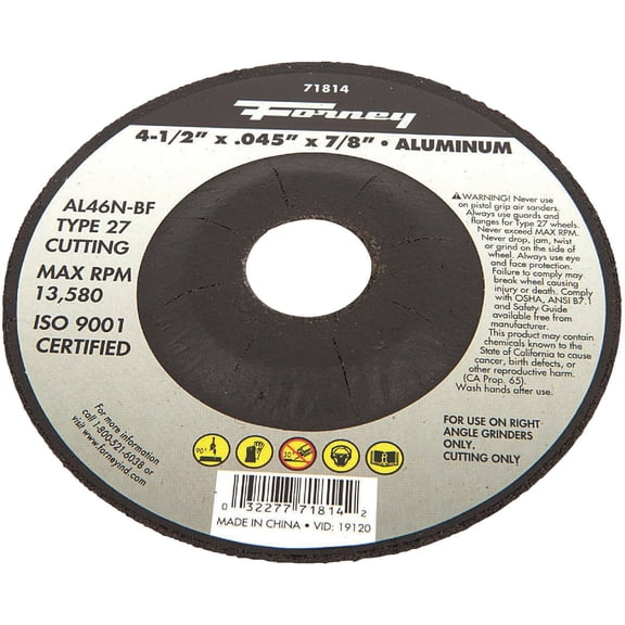 Forney Cut-Off Wheel Aluminum Type 27 AL46N-BF - 7/8-Inch Arbor - 4-1/2 x .045 Inch
