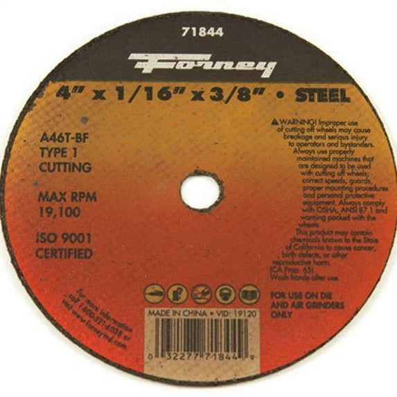 Forney 71844 Cut-Off Wheel with 3/8-Inch Arbor, Metal Type 1, A46T-BF, 4-Inch-by-1/16-Inch