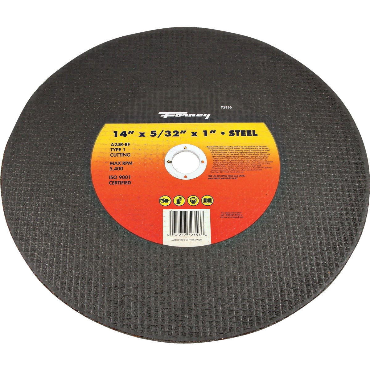 Forney 72356 Chop Saw Blade, Type 1 High Speed Metal with 1-Inch Arbor, A24R-BF, 14-Inch-by-5/32-Inch