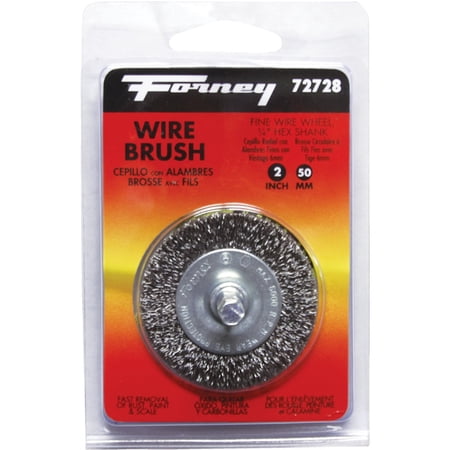 Forney 72728 Wire Wheel Brush, Fine Crimped with 1/4-Inch Hex Shank, 2-Inch-by-.008-Inch
