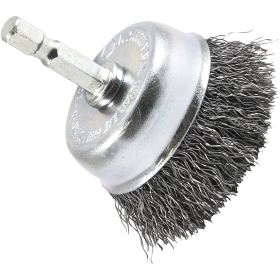Forney 72729 Wire Cup Brush, Coarse Crimped with 1/4-Inch Hex Shank, 2-Inch-by-.012-Inch, Silver
