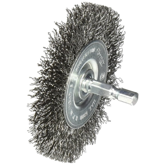 Forney 72735 Wire Wheel Brush, Coarse Crimped with 1/4-Inch Hex Shank, 3-Inch-by-.012-Inch