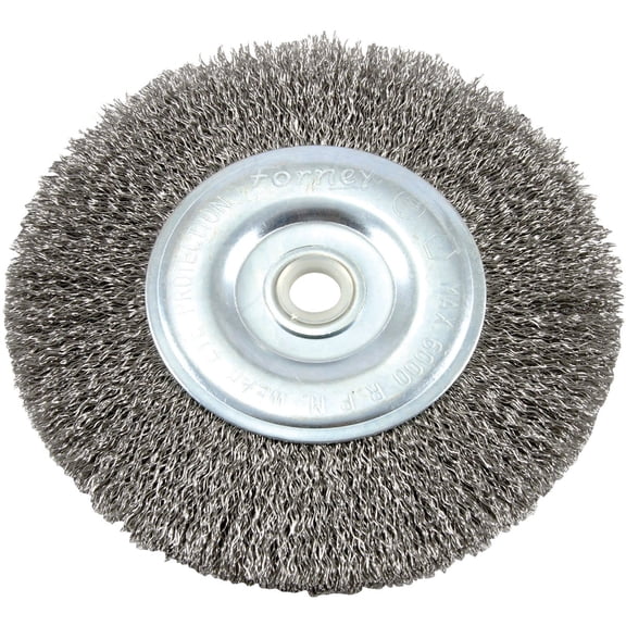 Forney 72745 Wire Bench Wheel Brush, Coarse Crimped with 1/2-Inch and 5/8-Inch Arbor, 6-Inch-by-.012-Inch