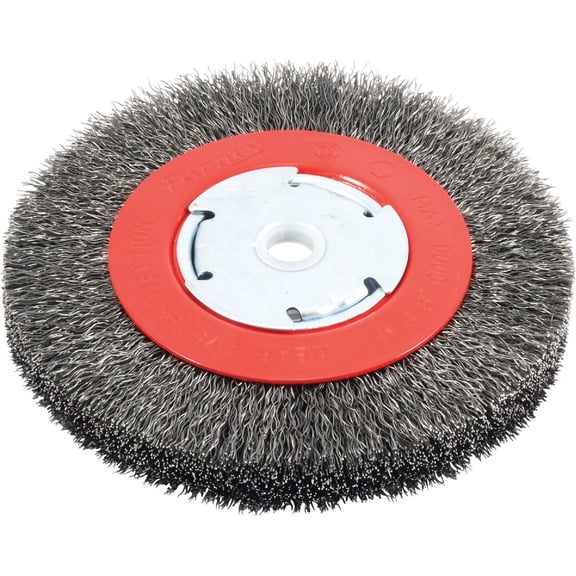 Forney 72750 Wire Bench Wheel Brush, Narrow Face Coarse Crimped with 1/2-Inch and 5/8-Inch Arbor, 6-Inch-by-.014-Inch