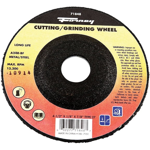 Forney Industries Forney Grinding Wheel 4-1/2 "X1/8 "X7/8 "  Residential Use, Standard Application