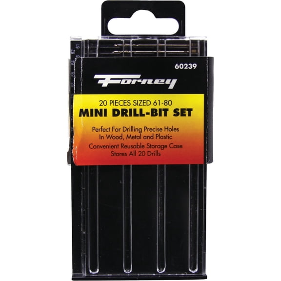 Forney Industries 20-Piece Mini-Drill Bit Set, Sizes 61-80