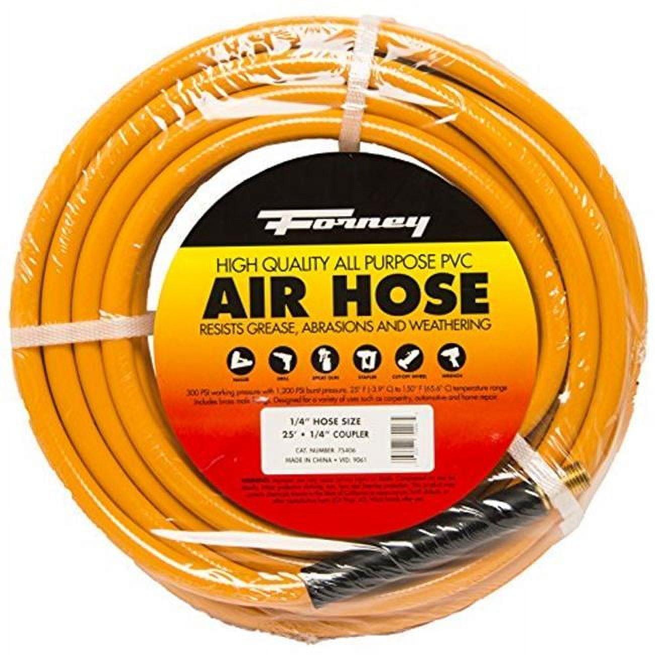 Forney Industries PVC Air Hose, Yellow, 1/4 in x 25ft
