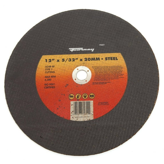 Forney Industries Cutting Wheel, Metal, Type 1, 12 in x 5/32 in x 20 mm