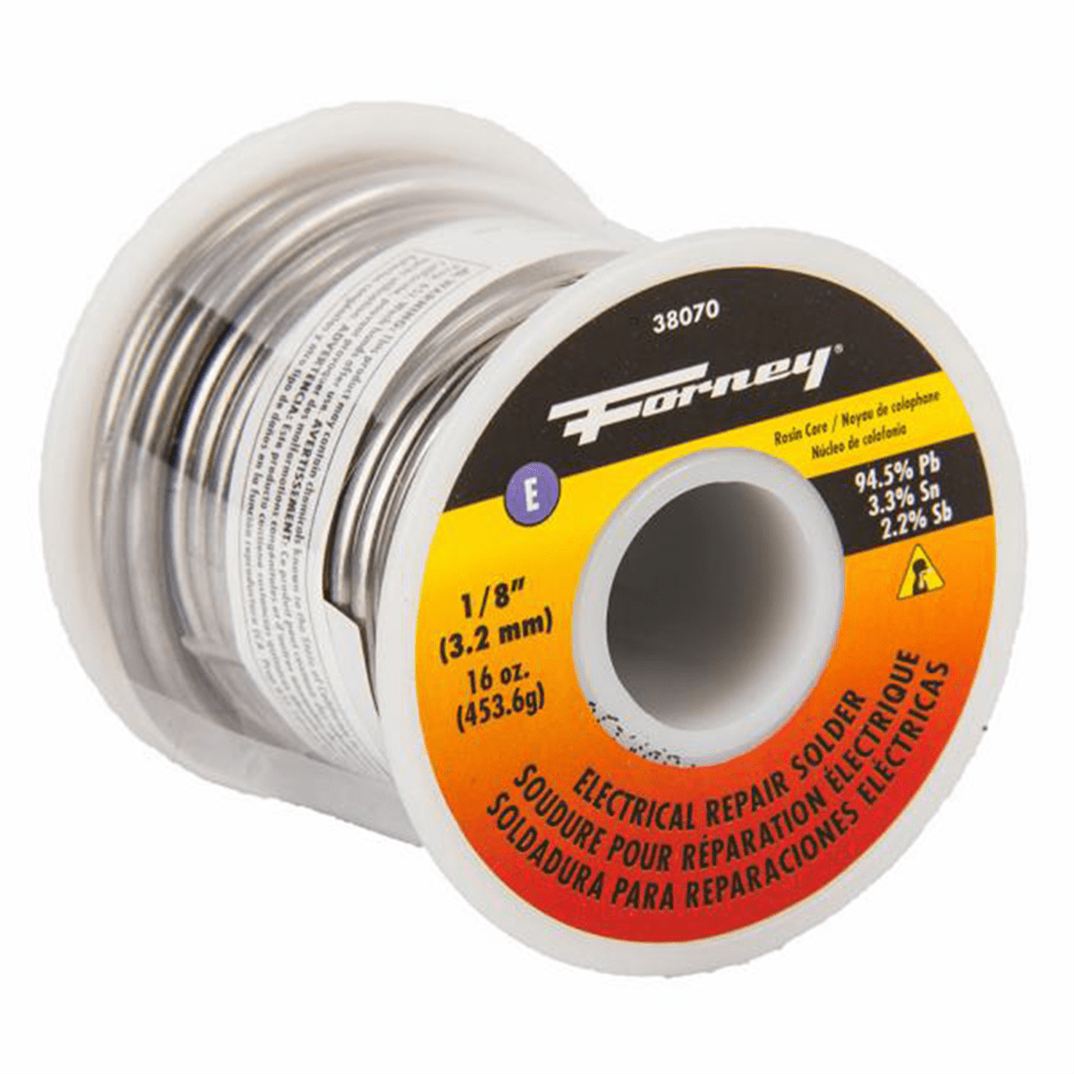 Forney Industries Solder, Electrical Repair, Rosin Core, 1/8 in, 16 Ounce