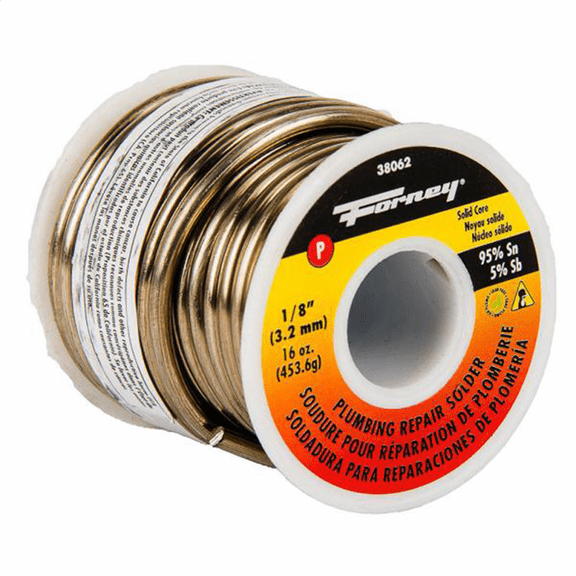 Forney Industries Solder, Lead Free (LF), Plumbing Repair, Solid Core, 1/8 in, 16 Ounce