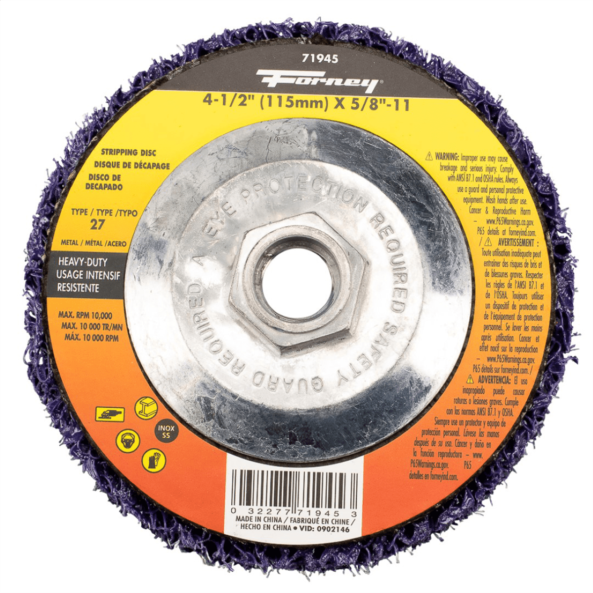 Sample Finish Disc Forney Strip and Finish Disc, Heavy-Duty, 4-1/2 in x 5/8 in-11 Type 27 ...