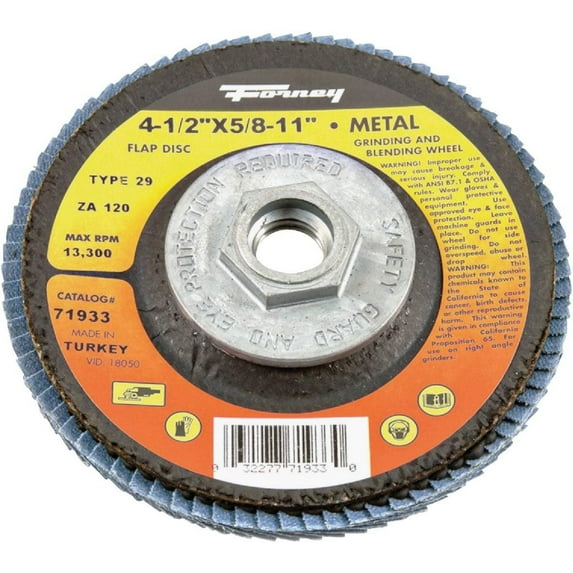 Forney Industries Flap Disc 120 Grit Thread Arbor - Fine Grade - 4-1/2" x 5/8"