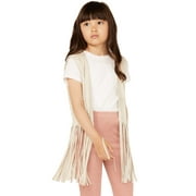 Fornia Girls' Fringe Faux Suede Vest Beige/Khaki X-Small  US