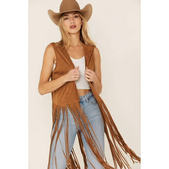 Fornia Women's Fringe Faux Suede Vest Camel X-Large  US