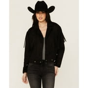 Fornia Women's Fringe Zip Moto Jacket Black Large  US