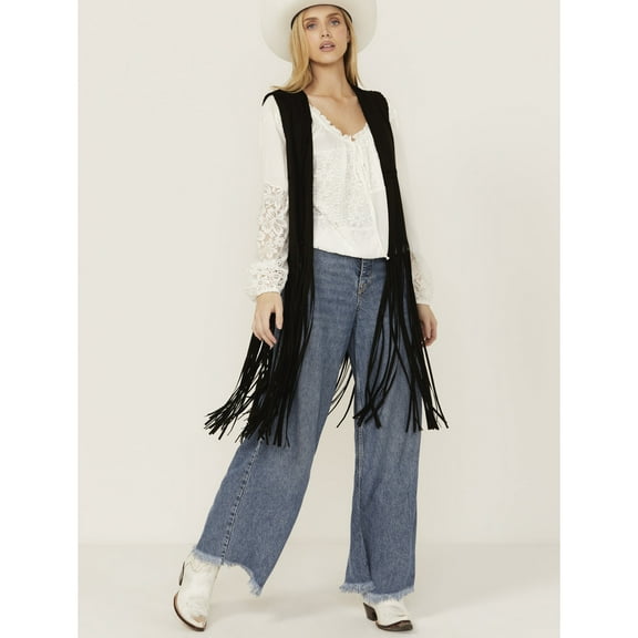 Fornia Women's Suede Fringe Vest - FRNGVST2BLK XX-  US