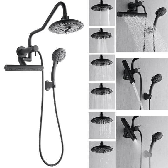 Forno Acqua AcquaFALL Mini 8 Inch Shower Head, Matte Black Finish, Overhead Rainfall Shower, Handheld Shower Head, Body Jets, 1.8 GPM Flow Rate