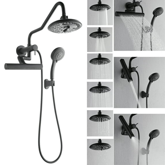 Forno Acqua AcquaFALL Mini 8 Inch Shower Head, Matte Black Finish, Overhead Rainfall Shower, Handheld Shower Head, Body Jets, 2.5 GPM Flow Rate