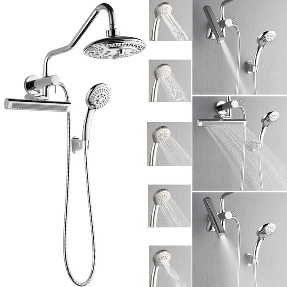 FORNO ACQUA Shower System 6-Mode Shower Head, 3-Mode Waterfall Body Jet & 5-Mode Handheld. Polished Chrome 2.5 GPM