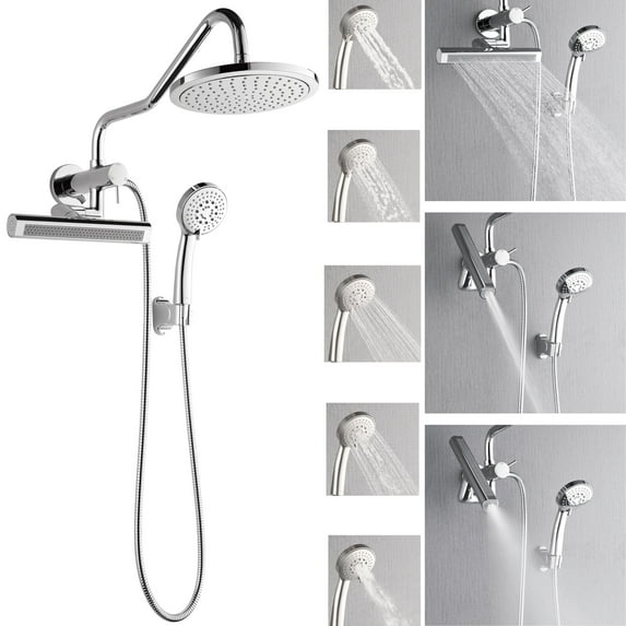 FORNO ACQUA Shower System 9 in. Rainfall Head, 3-Mode Waterfall Body Jet & 5-Mode Handheld. Polished Chrome 2.5 GPM