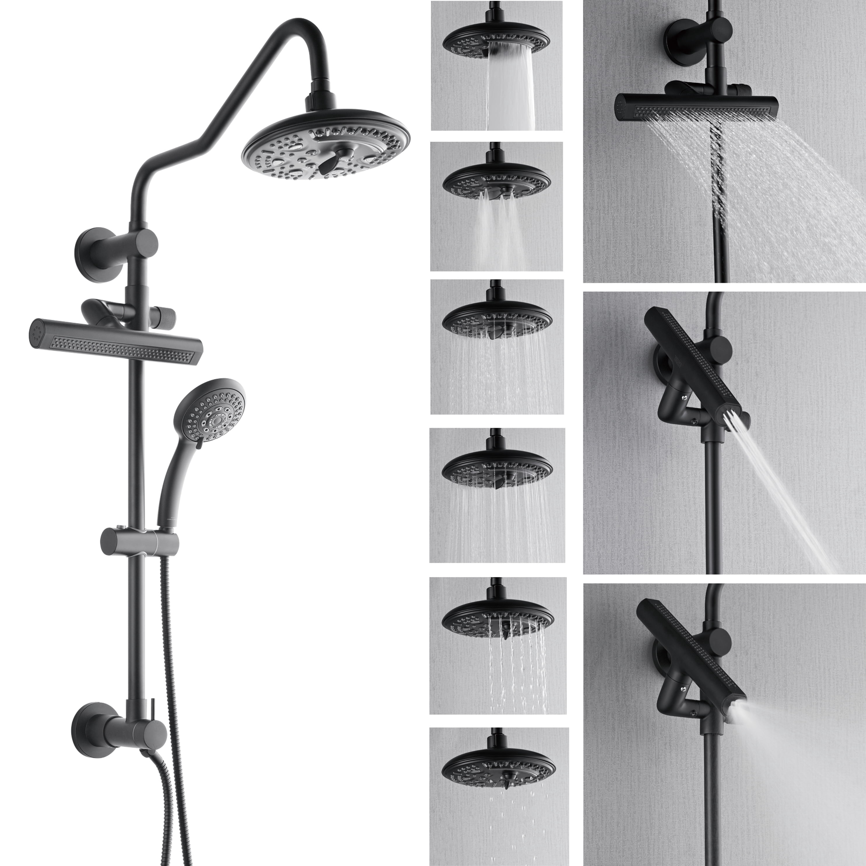 FORNO ACQUA AcquaFALL Shower, Matte Black Finish, Overhead Rainfall ...