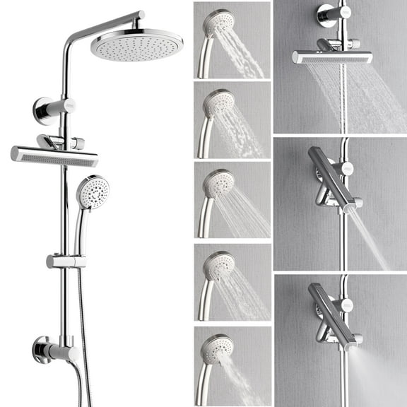 FORNO ACQUA Shower System 9 in. Rain Shower, 5-Mode Handheld & 3 Body Jet. Polished Chrome 2.5 GPM
