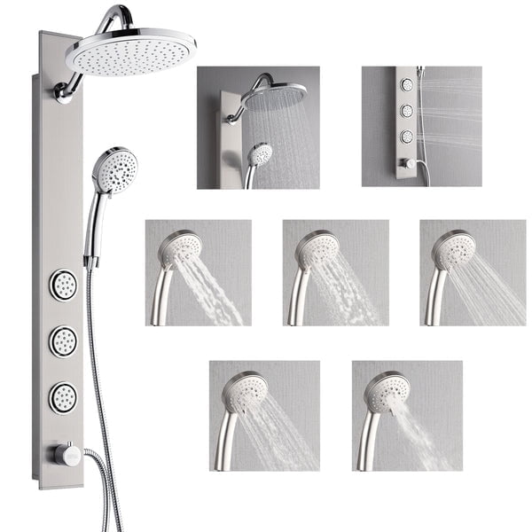 FORNO ACQUA Stainless Steel Shower Panel, 9in. Rain Shower Head, 5-Function Handheld & 3 Body Jets. 2.5GPM