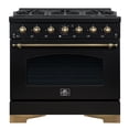 thumbnail image 1 of Forno Antico 36-inch Dual Fuel Range, Black and Antique Brass, 6 Burners, 4.5 cu.ft. Convection Oven, 1 of 5