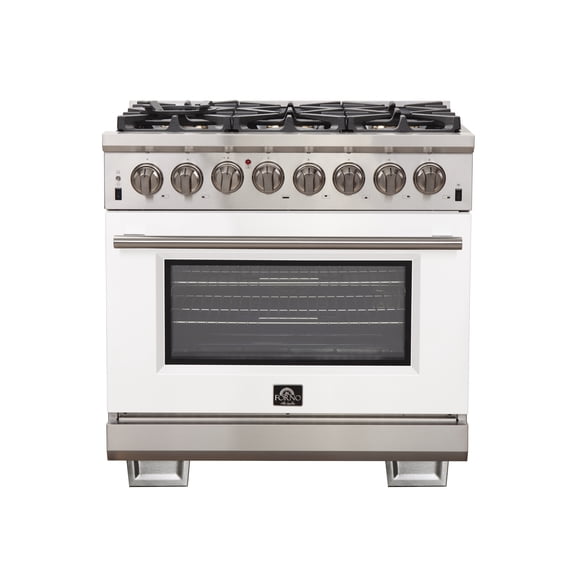 Forno Capriasca 36-Inch Freestanding Dual Fuel Range, 6 Burners, True Convection Oven, White Door
