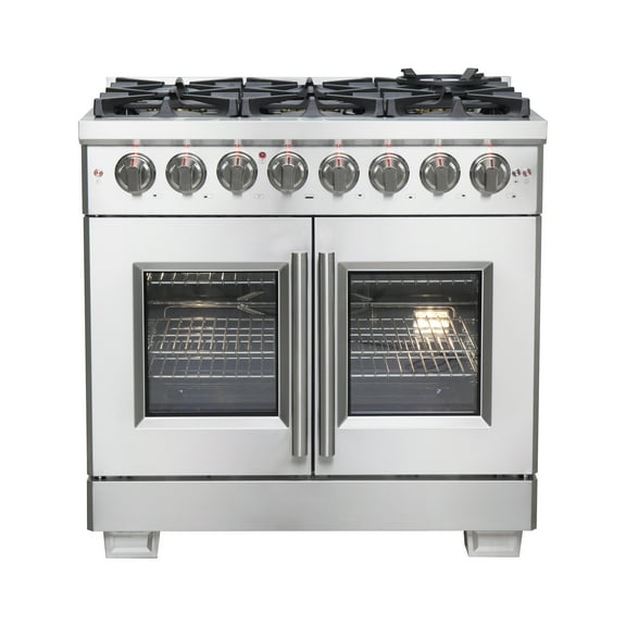 Forno Capriasca 36-Inch Freestanding French Door Dual Fuel Range, 6 Burners, True Convection Oven