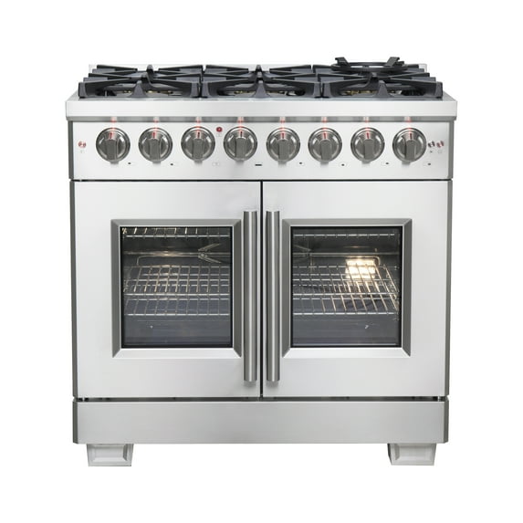 Forno Capriasca 36-Inch Freestanding French Door Dual Fuel Range, 6 Burners, True Convection Oven