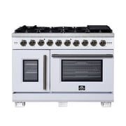 Forno Capriasca 48-Inch White Freestanding French Door Gas Range, 8 Burners, Convection Oven, Energy Efficient
